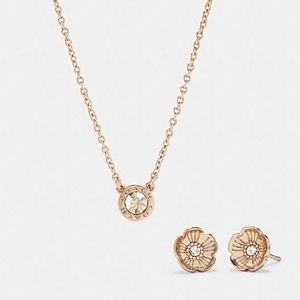 NEW Coach Open Circle Necklace& Tea Rose Stud Set